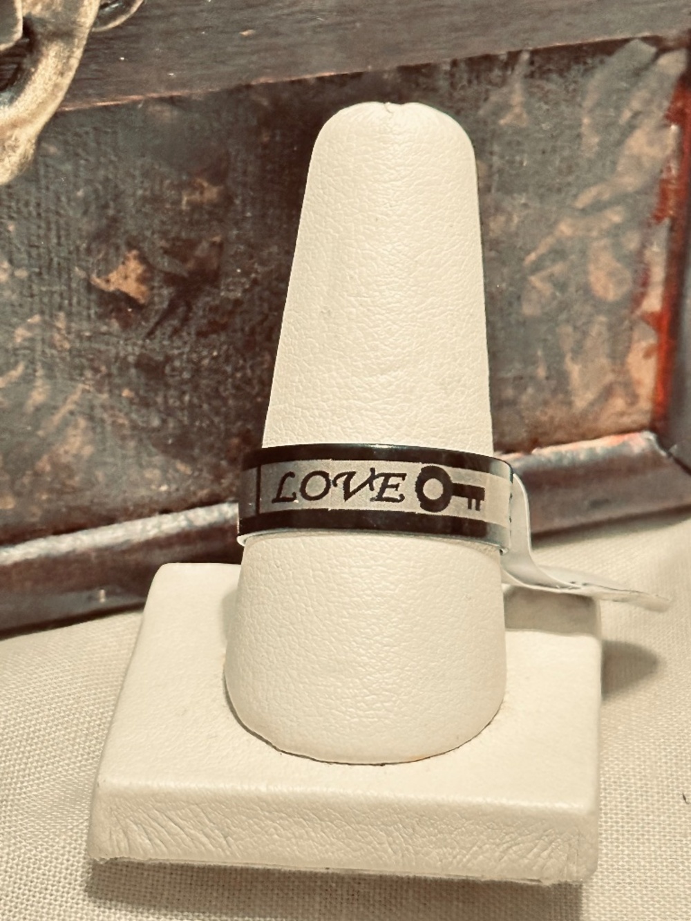 Love Key Stainless Steel Black Silver Band Ring Size 10.5 Mens Womens Unisex NWT